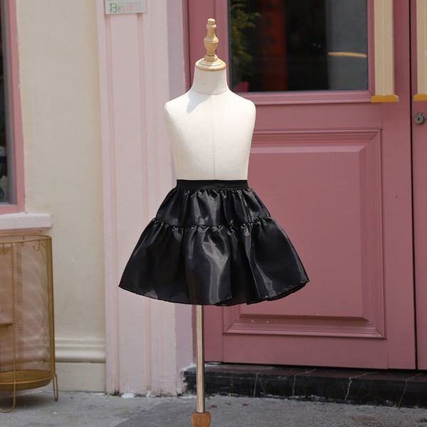 Original Lolita Petticoat - Boneless Crystal Tulle Soft Girly Adjustable Ultra-Voluminous Cosplay Underskirt - Black crystal yarn, 35cm (children's size)