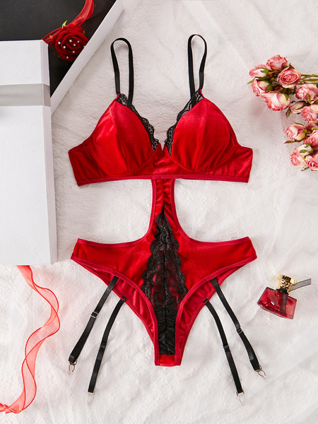Women's Full Lace Sheer Bodysuit - Sexy European-American Erotic Lingerie for Women - Claret