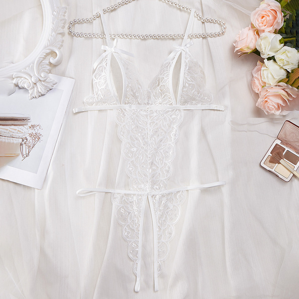Luxury Lace Bodysuit for Women - Sheer Sexy Full-Lace Erotic Lingerie Set, Ultra-Feminine & Breathable - White