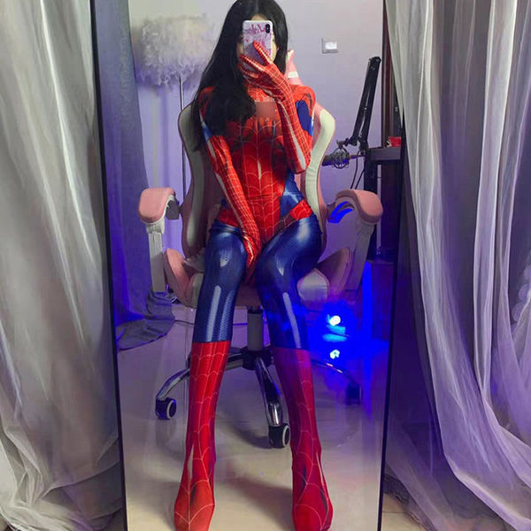 Bixia Liuqing Spider-Man Role Play Lingerie - Sexy Zipper Open-Crotch Costume for Adults - red