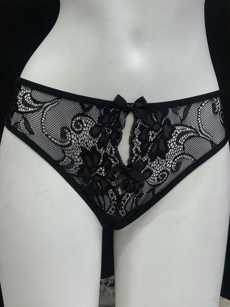 Escape Princess Lace Cotton Bikini Panties for Women – Romantic Pink Sheer Floral Underwear - N Black 38