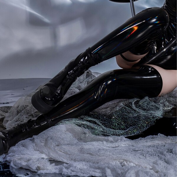 Guiyun 3xl sexy laser shine patent leather thigh high stockings for women – vibrant holographic adult socks featuring glossy ...