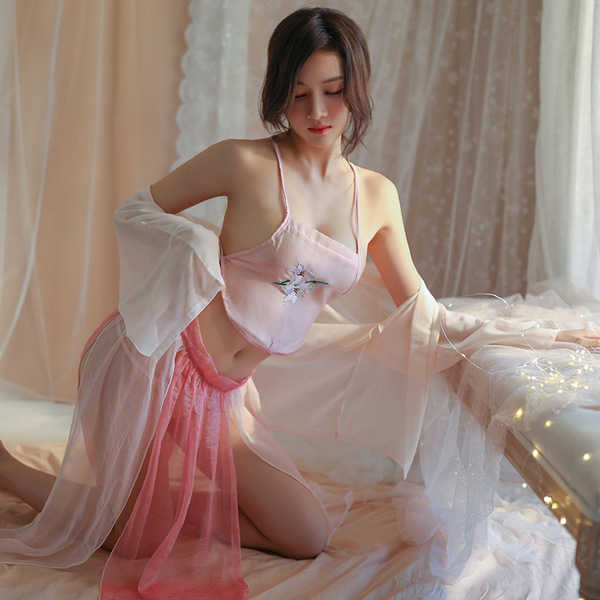 Vintage chinese-inspired sheer mesh cheongsam bodysuit with retro doudou and chiffon, elegant design perfect for romantic set...
