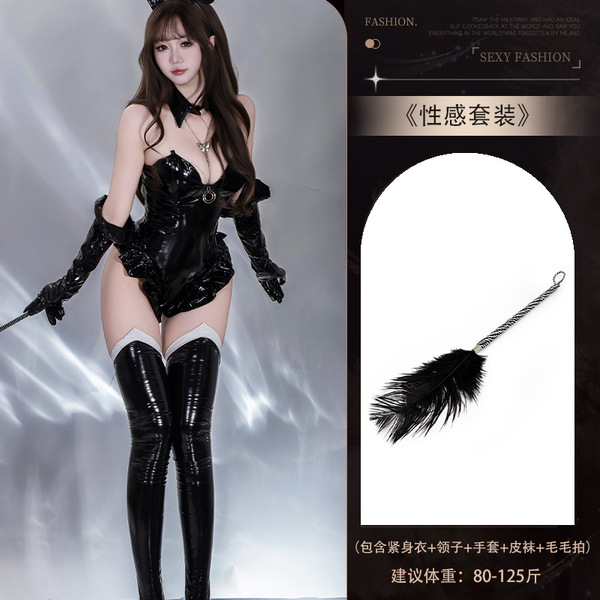 Kuiyun Patent Leather Sexy Lingerie Set - Sailor Moon Cosplay Costume for Role Play & Themed Parties - Set 4135 + [8134 Badminton Racquet]