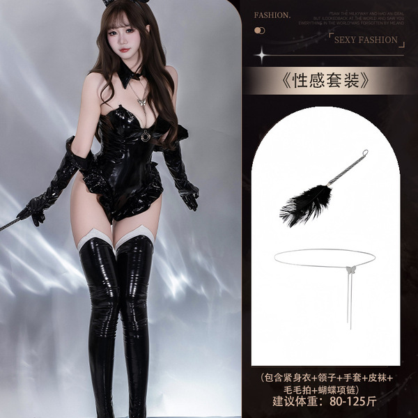 Kuiyun Patent Leather Sexy Lingerie Set - Sailor Moon Cosplay Costume for Role Play & Themed Parties - Set 4135 + [8134 Badminton Racquet + 8125 Butterfly Chest Necklace]