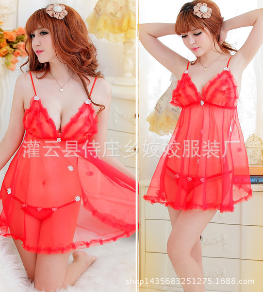 Sexy Lace Plus Size Babydoll Nightgown Set – Seductive 3-Piece Lingerie Sleepwear Outfit, Dropshipping Ready - red