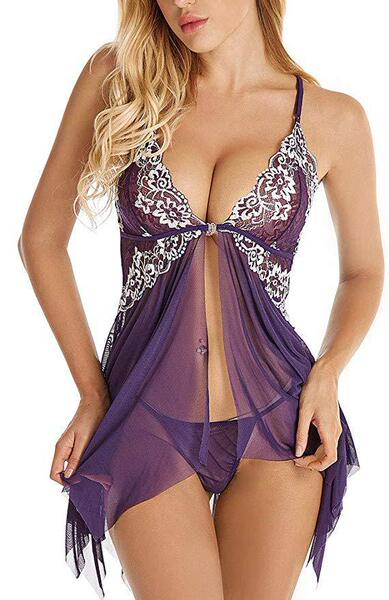Plus Size Sexy Lace Bodysuit Dress - Elegant Mesh Strapless Lingerie for Women, Wholesale Direct from Factory - Purple