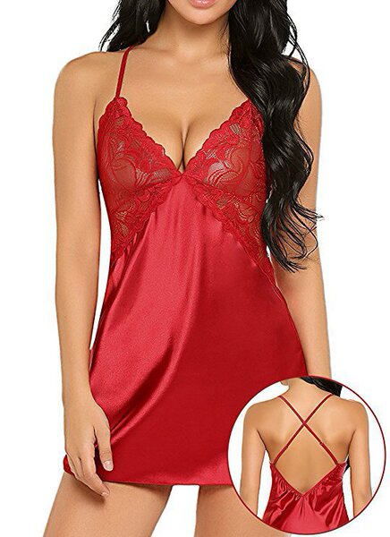2026 Luxury Lace Camisole Dress – Seductive Sheer Sleepwear & Party Lingerie for Women - pink
