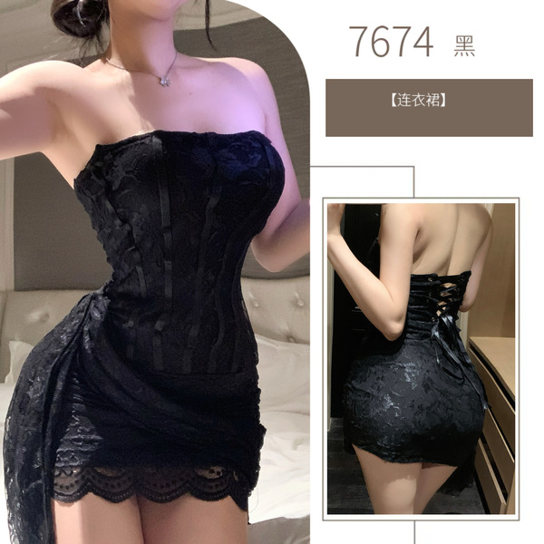 Pure & Alluring Lace Bandage Mesh Corset Dress - Sheer Bodycon Mini Skirt for Women, Sexy Modest Style - black