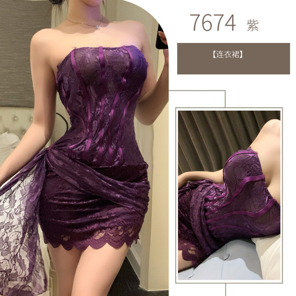 Pure & Alluring Lace Bandage Mesh Corset Dress - Sheer Bodycon Mini Skirt for Women, Sexy Modest Style - Purple