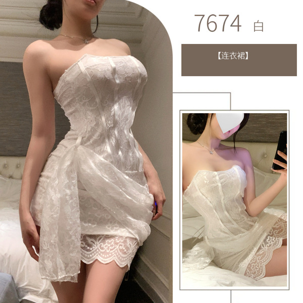 Pure & Alluring Lace Bandage Mesh Corset Dress - Sheer Bodycon Mini Skirt for Women, Sexy Modest Style - White