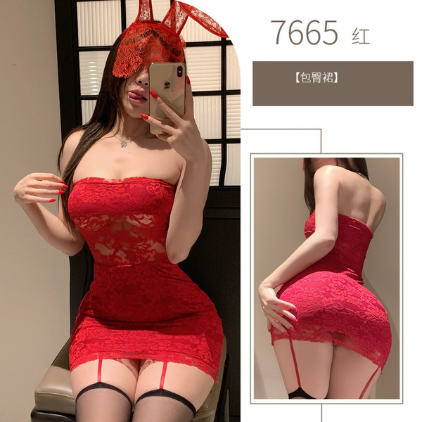 Sensual Lace Off-Shoulder Corset Dress – Provocative Sheer Cutout Bodycon Mini Dress for Date Night - red