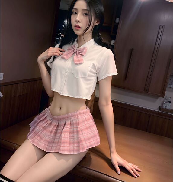 Japanese-Style Busty JK Uniform Set for Women – Waist-Revealing Pleated Skirt & Matching Top, No-Remove Lingerie Outfit - Ice cream 46