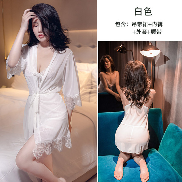 Elegant Lace Sheer Babydoll Set for Women – Sexy Transparent Camisole & Matching Panty Ensemble - White