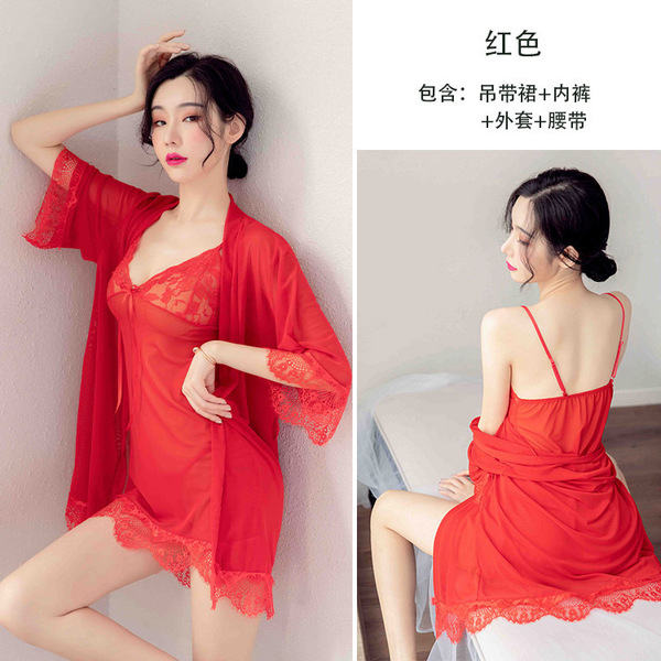 Elegant Lace Sheer Babydoll Set for Women – Sexy Transparent Camisole & Matching Panty Ensemble - red