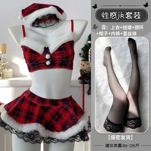 Genuine Yun Red Christmas Lingerie Set - Sexy New Year Sleepwear, Pure-Allure JK Uniform for Women - 4717 Red Set [+S1 Lace Stockings]