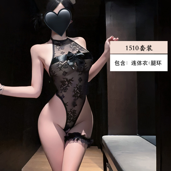 Yiyue Lingerie French-Style Bodysuit for Women – Elegant Lace Sexy Sleepwear, Pure & Tempting Nightwear - black