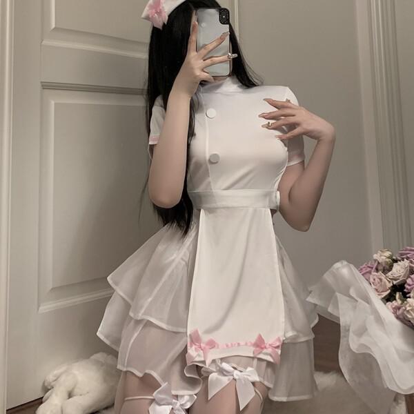 Sexy nurse costume set - lace-up hollow-out role play sleep dress for cosplay & adult fun