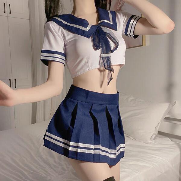 Plus size sexy student uniform set - schoolgirl style pleated skirt & sailor top jk outfit for women