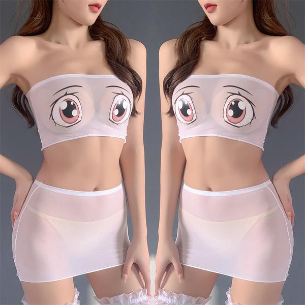 Sexy cosplay bodysuit featuring cartoon eyes, tight-fitting design, perfect for swimwear style with stretch fabric.