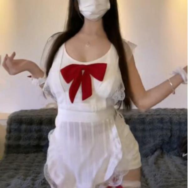 Wanhou heart apron cosplay maid costume set - sexy adult sleepwear & uniform outfit for women, featuring a white dress with r...