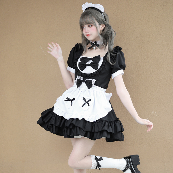 Japanese Style Cosplay Maid Dress - Cute Pink Soft Girl Uniform Costume Set for Role Play - black