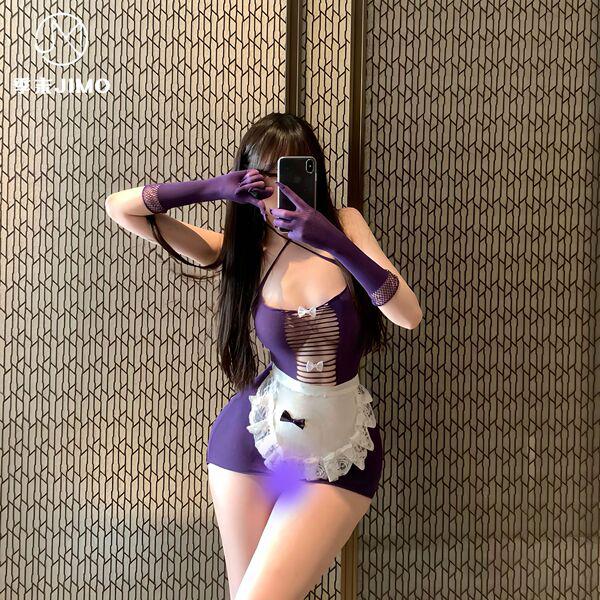 Seasonal lingerie set - tear-away sheer maid costume with open-crotch design for playful intimacy