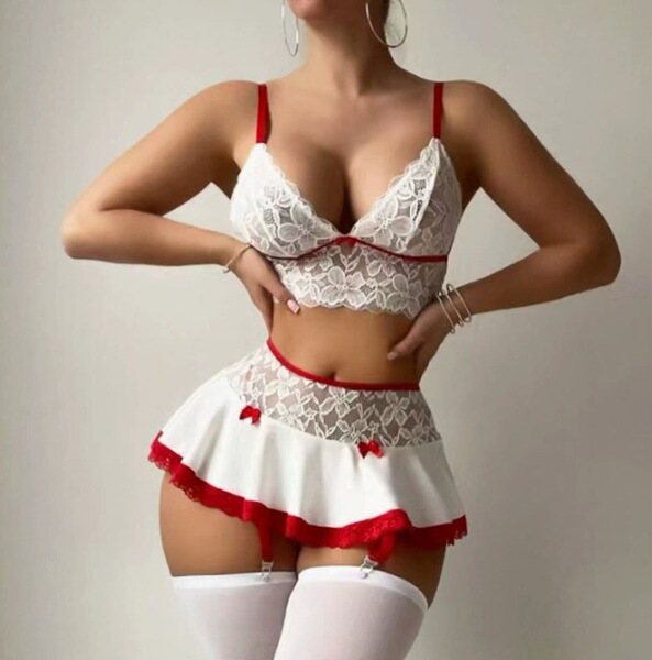 Lace Flirty Maid Outfit Set - Sexy Cross-Border Erotic Mini Skirt & Top for Women - White