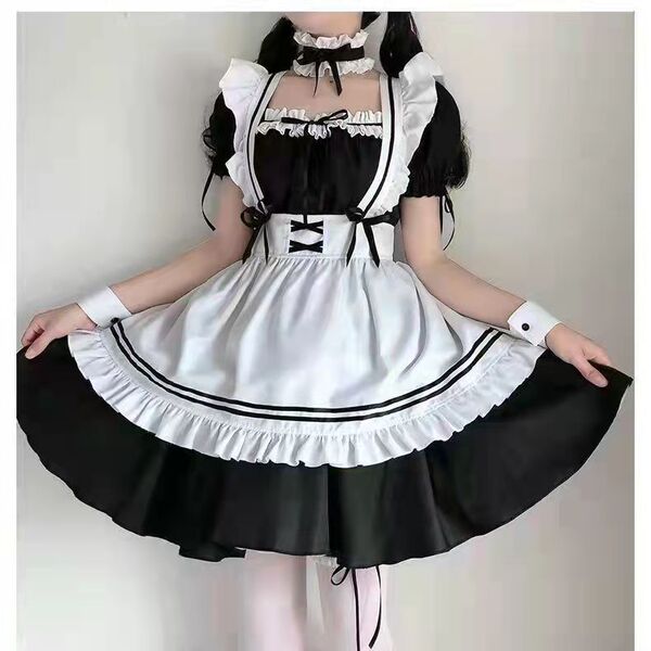 Japanese Maid Cosplay Dress - Anime School Uniform & Lolita Outfit for Women, Plus Size Otaku Costume - Black