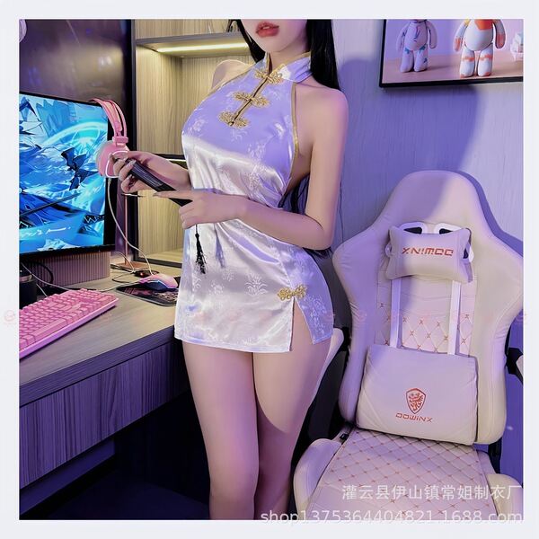Sensual Chinese-Style Lingerie Bodice - Embroidered Backless Hanfu-Inspired Corset with Adjustable Neck Tie - White