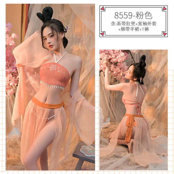 Miko Classical Chinese Lingerie Set - Sexy Summer Hanfu Sleepwear for Women, Thin Doudou Style Nightwear - pink