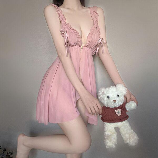 Seductive lace sleepwear set featuring a romantic floral design, perfect for a pure yet playful nightdress look.