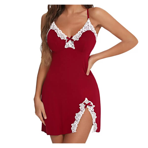 Sexy lace sleep dress with side slit, perfect for busty and curvy women, featuring elegant design and comfortable fit.