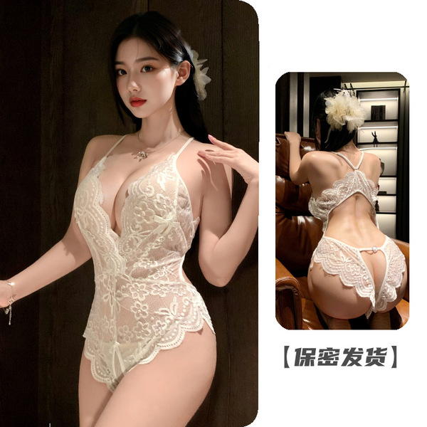 OL Teacher JK Cat Costume Set - Pure & Tempting Maid Qipao Lingerie Outfit for Cosplay & Role Play - 6006 White.