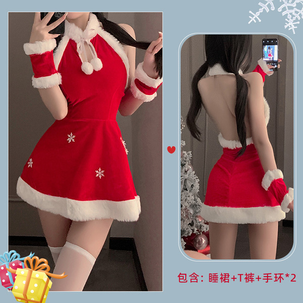Sexy Christmas Bunny Girl Costume Set - Festive Erotic Lingerie Outfit for New Year's Eve & Holiday Parties - (6112 Wine Red)