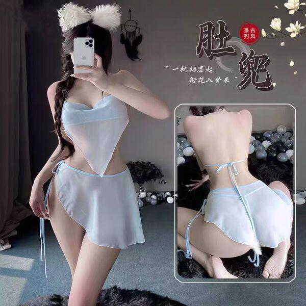 Pure temptation lingerie set - sexy backless bodysuit with detachable belly band, seductive eat-ready outfit