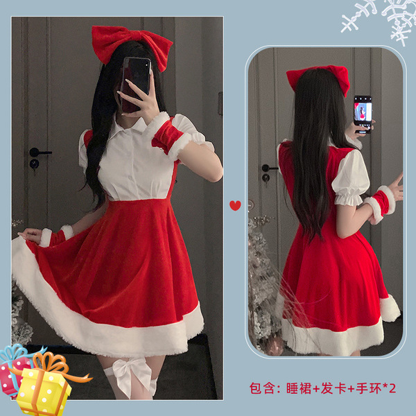 Sexy Christmas Bunny Girl Costume Set - Festive Erotic Lingerie Outfit for New Year's Eve & Holiday Parties - (6221 Wine Red)
