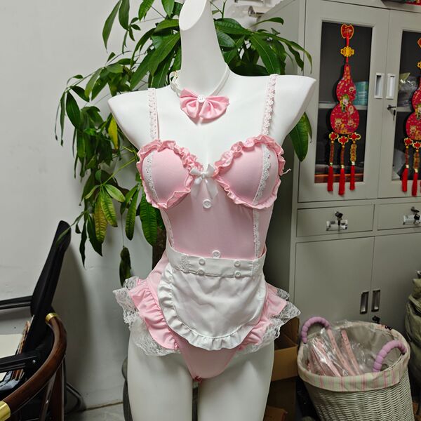 Sexy Maid Costume Lingerie Set with Underwire Push-Up Bra & Matching Sleepwear for Date Night or Role Play - pink