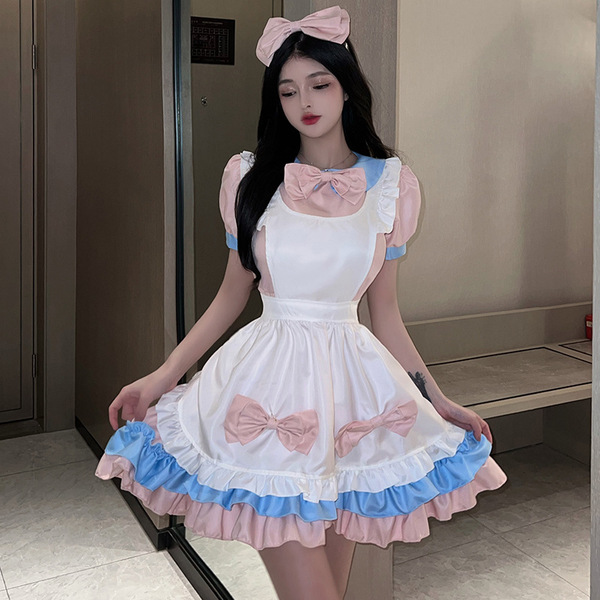 Suoqing Japanese-Style Lingerie Set for Women – Maid Lolita Soft Girl Dress, Anime-Themed Creamy Sweetheart Café Outfit - pink
