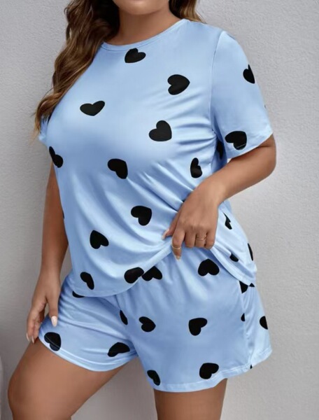 Trendy Women's Sexy Print Lounge Set – Loose Short Sleeve Top & Shorts, Stylish At-Home or Outfit - blue