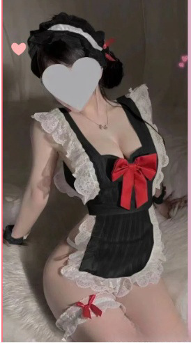 Women's Lace Maid Costume Sleepwear Set - Sexy Role Play Lingerie for Small Bust, No-Remove Summer Design - black