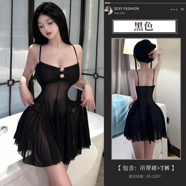 Qingruohan Sensual Lingerie Set for Women - Seductive No-Remove Strap Nightdress & Sleepwear Collection - black