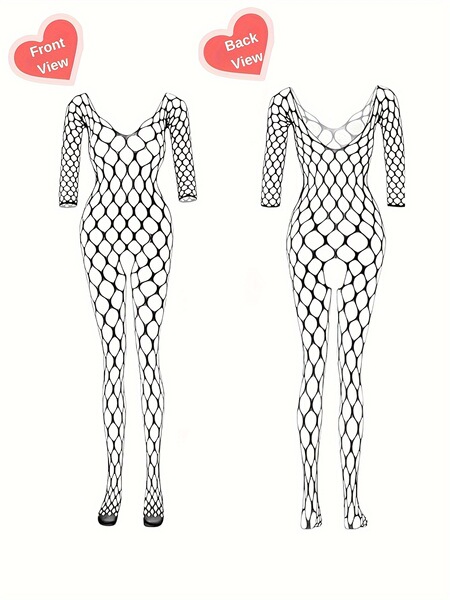 Bensi Sexy Lace Bodysuit - Sheer Mesh Erotic Lingerie for Couples, Costume Play & Intimate Moments - black