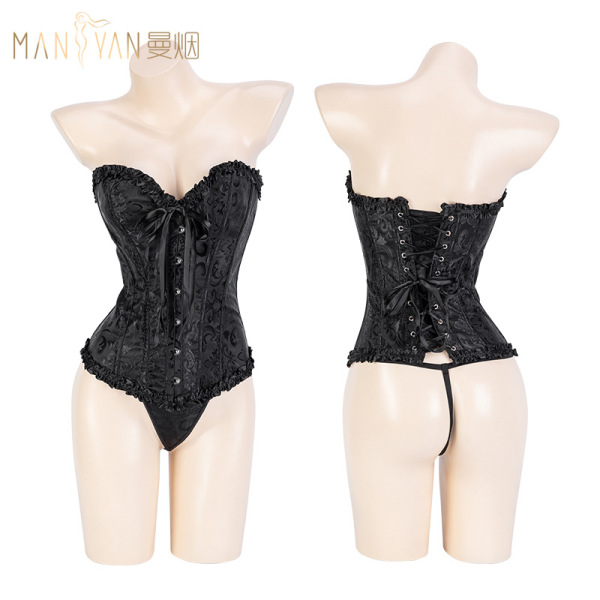 Mannyan Dark Angel Corset Set for Women – Sexy Lace Mesh Bodysuit with Boning & Strapless Bra Top - 6921183324339-8713 Bodycon Vest