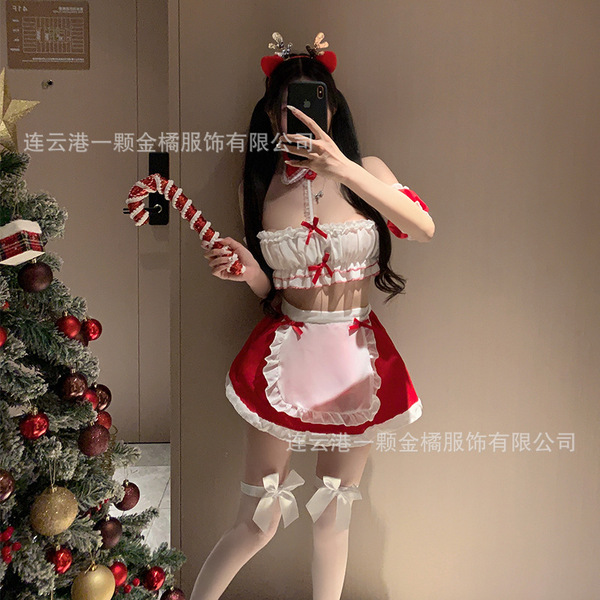 New Year Cosplay Bunny Girl Outfit - Sexy Tempting Lingerie Set for Festive Role Play - 6940 Red + Bow Stockings