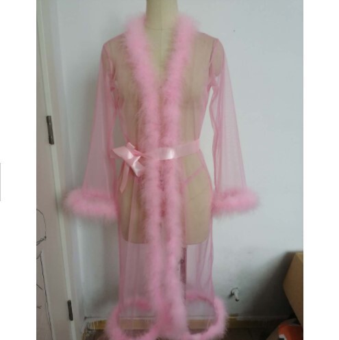 Fuzzy Romantic Lingerie Set for Women – Sexy Long Sleeve Sensual Sleep Dress & Nightgown - pink