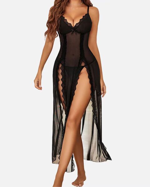 V-Neck Backless Lace Sleep Set for Women – Sexy Mesh Print Camisole & Matching Shorts - black
