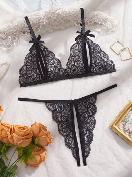 Lace Sleepwear Set for Women – Sexy European-American Style Erotic Lingerie, Premium Factory Direct - black