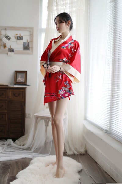 Japanese Kimono Style Lingerie Set - Seductive & Playful Role Play Outfit, One-Piece Costume for Adults - red