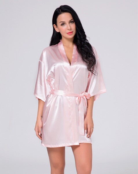 Sexy Summer Robe for Women - Lightweight Lace Trimmed Kimono Sleepwear, Sheer Satin Morning Gown & Lounge Set - pink